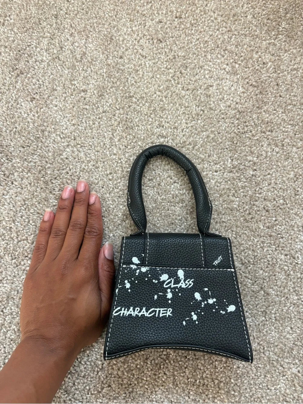Maniere De Voir Black Mini Top-Handle Bag with White Graphic Text - Picture 4 of 5